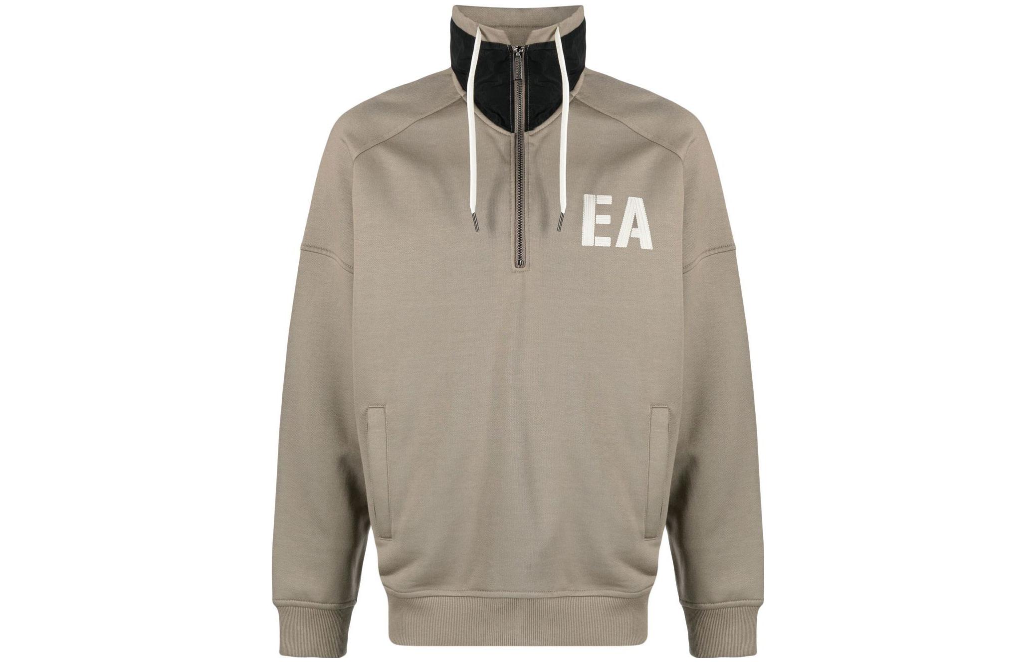 Emporio Armani Logo Print Half-Zip Beige Long Sleeve Sweatshirt Men 6L1MM0-1JQNZ-0137