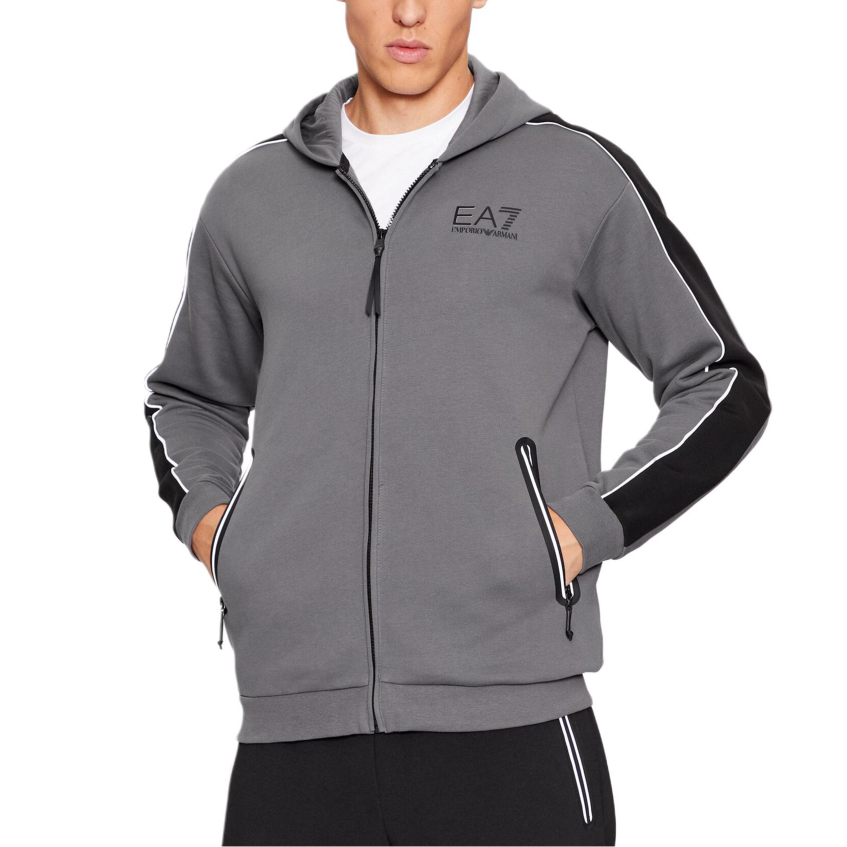 Emporio Armani Logo Print Hooded Zip Jacket Grey 6RPM31-PJ07Z-1977