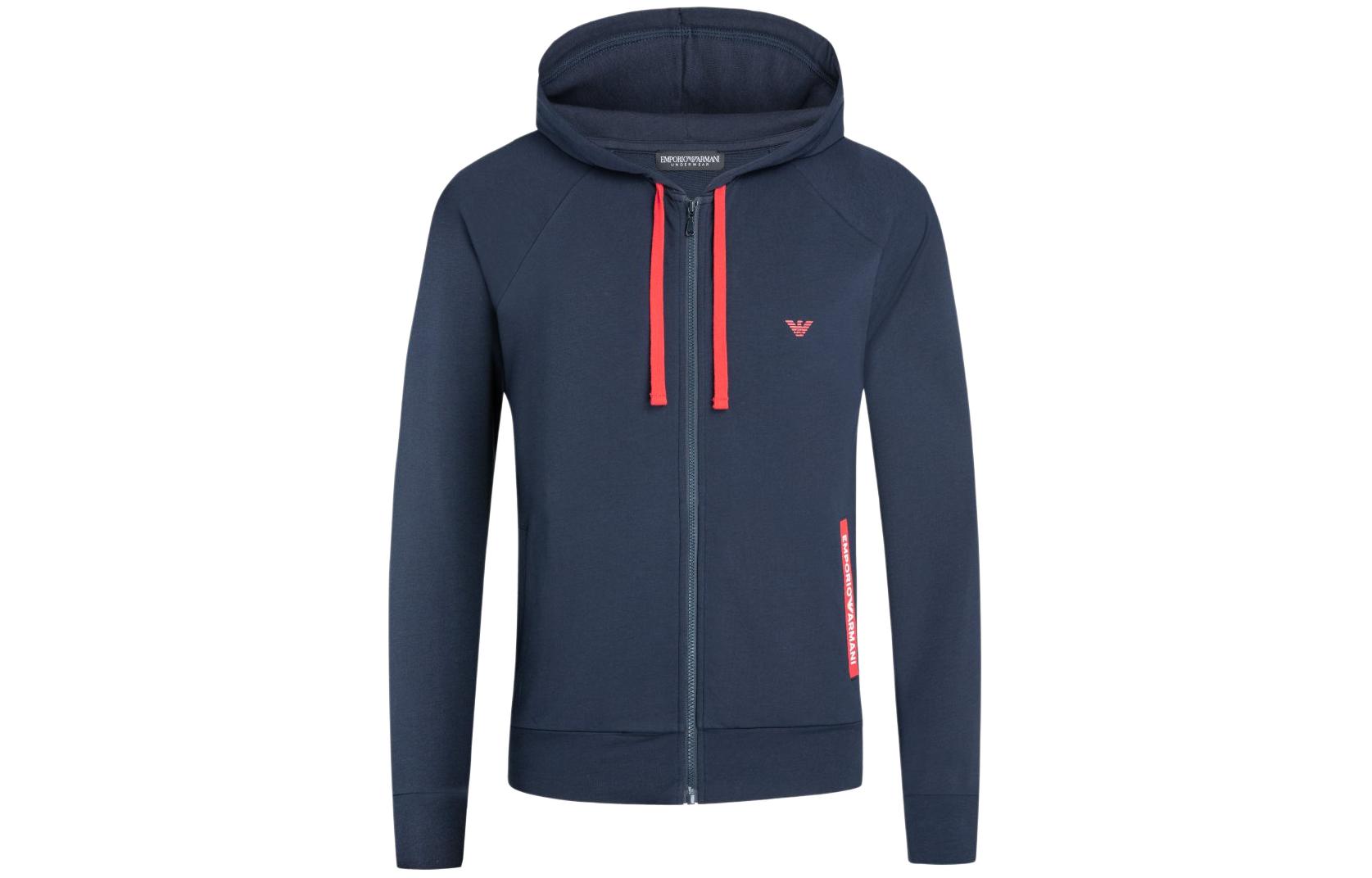 Emporio Armani Logo Print Hooded Zip Jacket Navy Blue 111835-1P575-00135