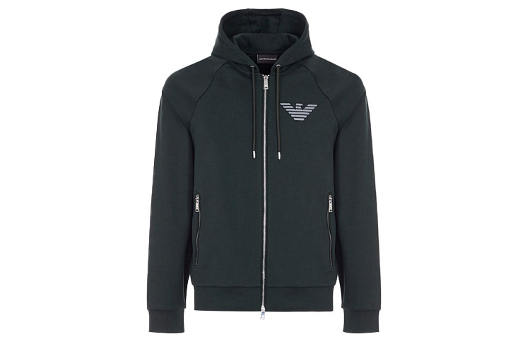 Emporio Armani Logo Print Hoodie Jacket Men’s Dark Green 3G1M91-1JSQZ-0537