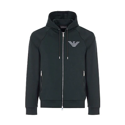 Emporio Armani Logo Print Hoodie Jacket Men’s Dark Green 3G1M91-1JSQZ-0537