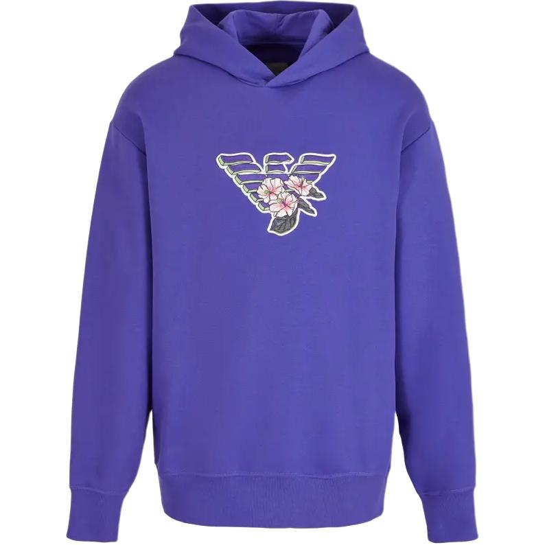 Emporio Armani Logo Print Hoodie Loose Fit Blue Purple Sweatshirt 3D1MH3-1JFHZ-08A0