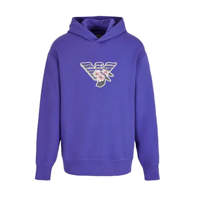 Emporio Armani Logo Print Hoodie Loose Fit Blue Purple Sweatshirt 3D1MH3-1JFHZ-08A0