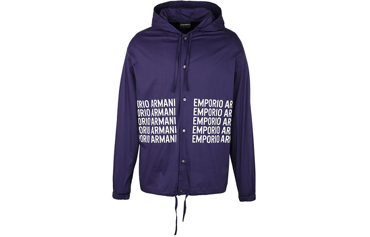 Emporio Armani Logo Print Loose Hooded Jacket - Navy Blue 3H1C88-1N6RZ-0831
