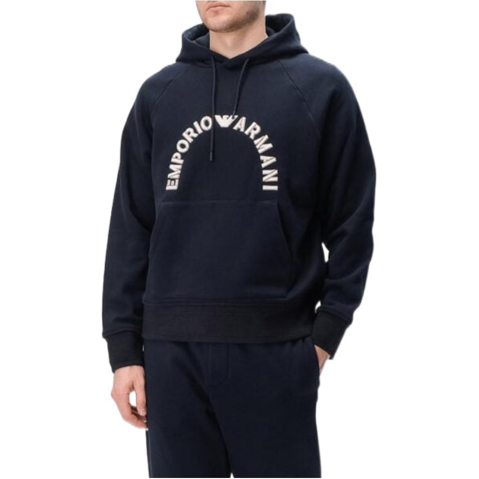 Emporio Armani Logo Print Navy Blue Hoodie 6R1ME9-1JWPZ-09Q9