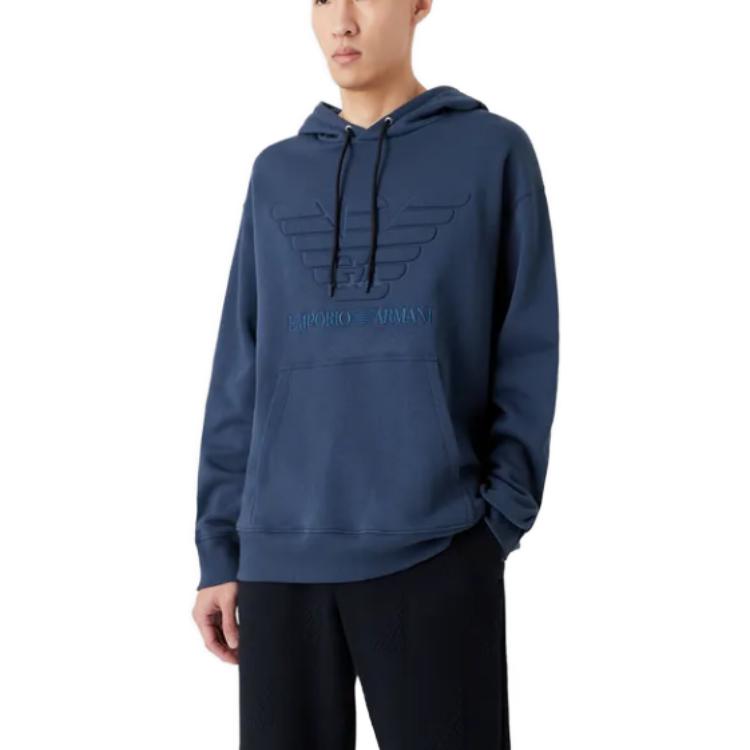 Lookbook EMPORIO ARMANI Logo Print Navy Blue Hoodie  Long-Sleeve 3R1M7Q-1JWEZ-0922