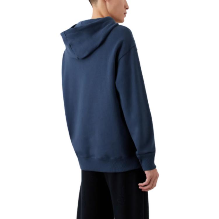 Shop EMPORIO ARMANI Logo Print Navy Blue Hoodie  Long-Sleeve 3R1M7Q-1JWEZ-0922