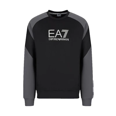 Emporio Armani Logo Print Patchwork Crewneck Sweatshirt Black/Grey 6LPM19-PJ16Z-1200