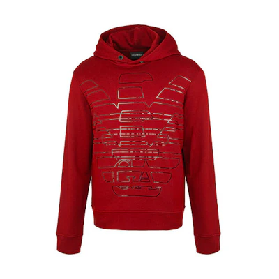 Emporio Armani Logo Print Pullover Hoodie Men’s Maroon 6H1MC4-1JPHZ-0353
