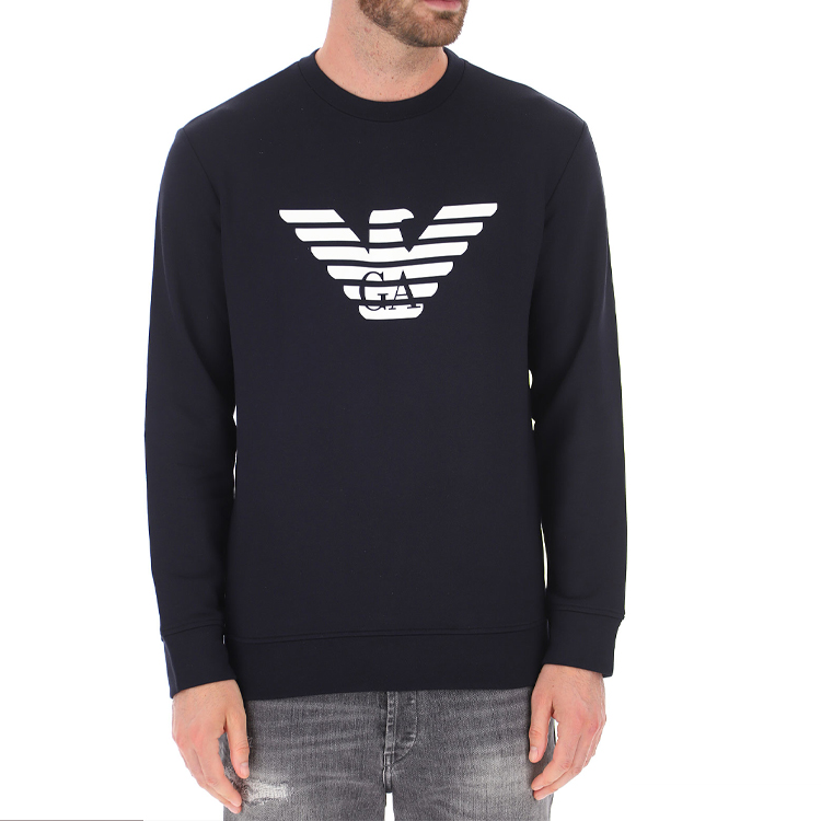 Shop エンポリオアルマーニ ロゴプリント プルオーバースウェットシャツ - ダークブルー 8N1MR6-1JRIZ-F904