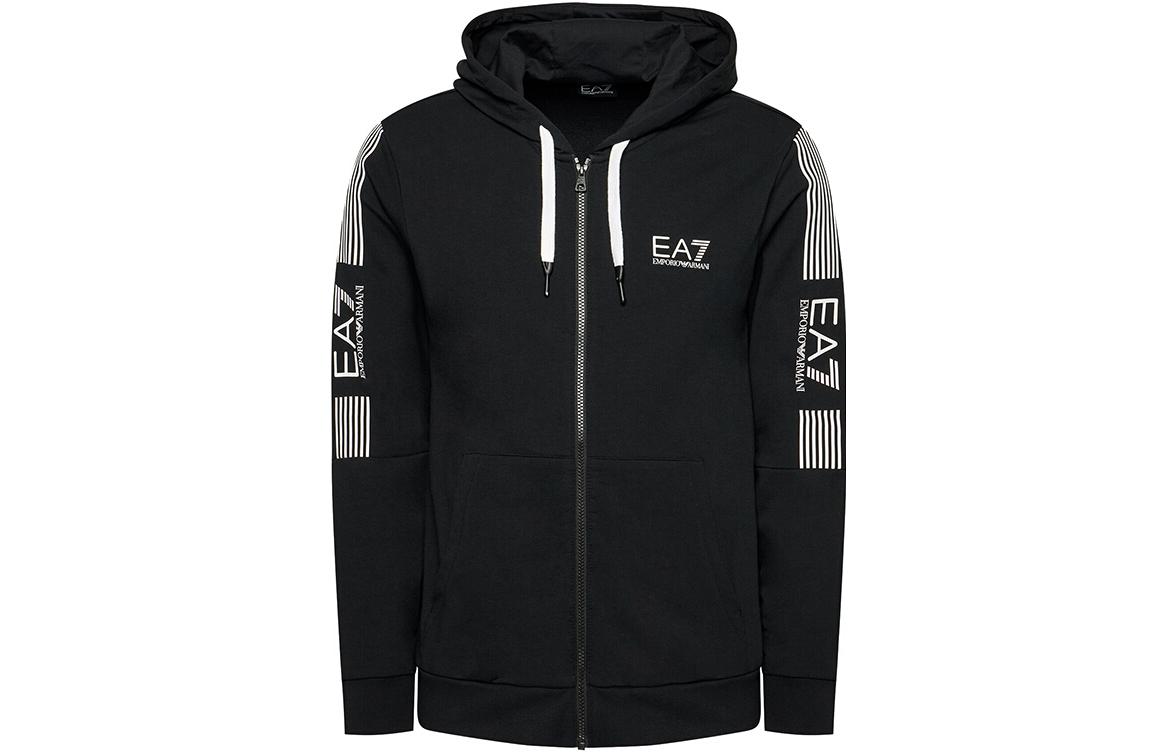 Emporio Armani Logo Print Striped Hoodie Jacket for Men in Black 6KPM58-PJ9FZ-1200