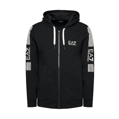 Emporio Armani Logo Print Striped Hoodie Jacket for Men in Black 6KPM58-PJ9FZ-1200