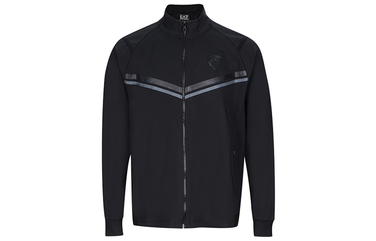 Emporio Armani Logo Print Striped Zip-Up Sweatshirt Black 3KPM70-PJ2UZ-1200