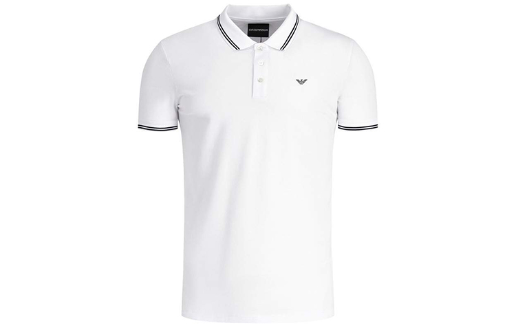 Emporio Armani Logo Print White Straight-Cut Short Sleeve Polo Shirt 8N1F30-1JPTZ-0100
