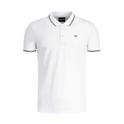 Emporio Armani Logo Print White Straight-Cut Short Sleeve Polo Shirt 8N1F30-1JPTZ-0100