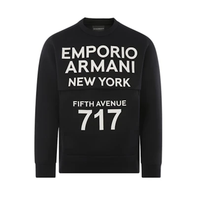 Emporio Armani Logo Printed Crewneck Sweatshirt Black Style 717 Long Sleeve 6H1MB4-1JDSZ-0012