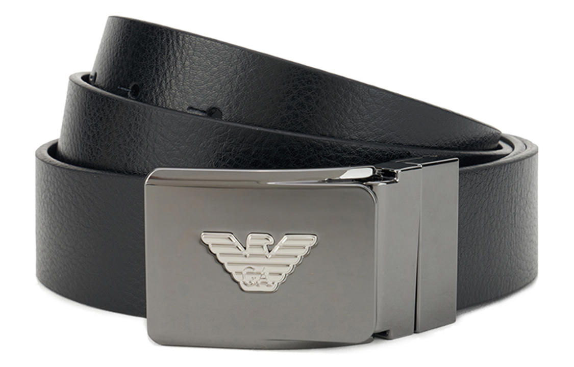 Emporio Armani Logo Smooth Buckle Leather Belt  Black 3.5cm Wide. Y4S623YQ50X81386