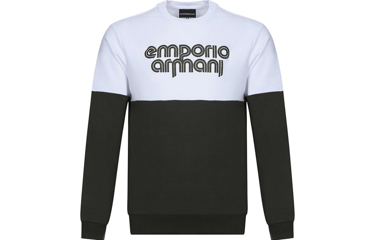 Emporio Armani Long-Sleeve Pullover Sweatshirt White/Green Colorblock 3Z1M79-1J35Z-0544
