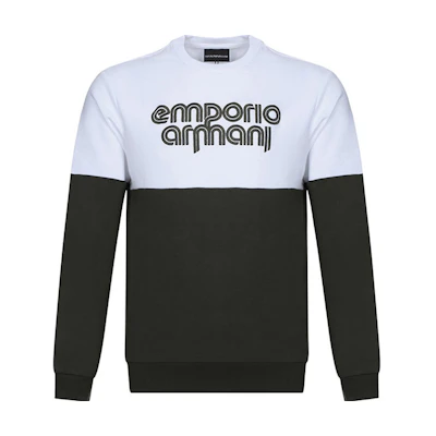 Emporio Armani Long-Sleeve Pullover Sweatshirt White/Green Colorblock 3Z1M79-1J35Z-0544