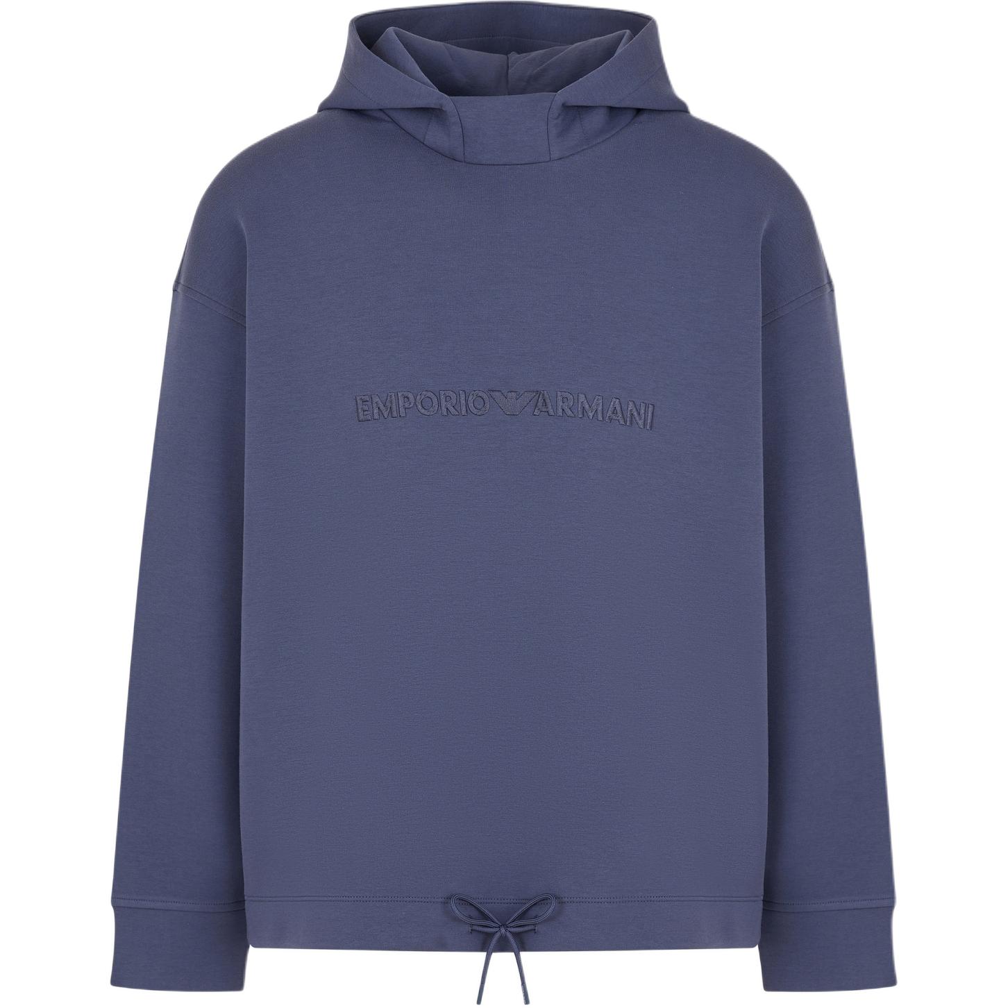 Emporio Armani Loose Fit Cotton Hoodie with Embroidery - Blue 6D1MA0-1JHSZ-09T6