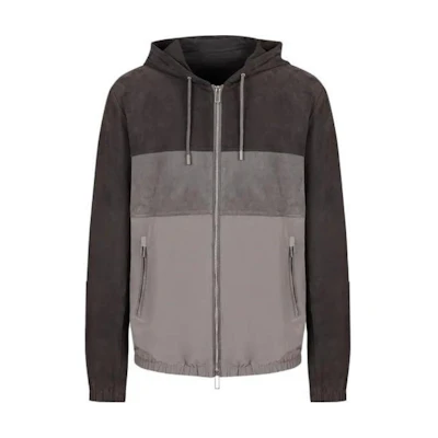 Emporio Armani Loose Fit Patchwork Hoodie Jacket - Gray D41R7D-D1P7D-1016
