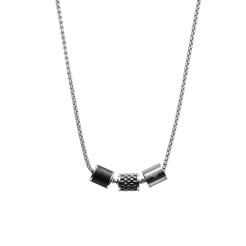 Emporio Armani Luxury Chain Necklace - Silver/Black Hip Hop Style. EGS2383020