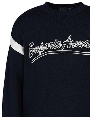Emporio Armani Suéter Tejido Hombre FW23 Azul Marino con Raya y Logo. 6R1MXA-1MFUZ-0920 Lookbook Emporio Armani Suéter Tejido Hombre FW23 Azul Marino con Raya y Logo. 6R1MXA-1MFUZ-0920