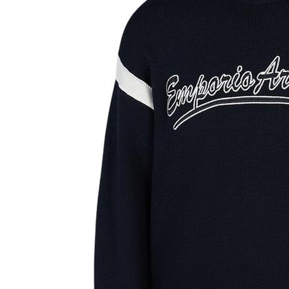 Shop Emporio Armani Suéter Tejido Hombre FW23 Azul Marino con Raya y Logo. 6R1MXA-1MFUZ-0920