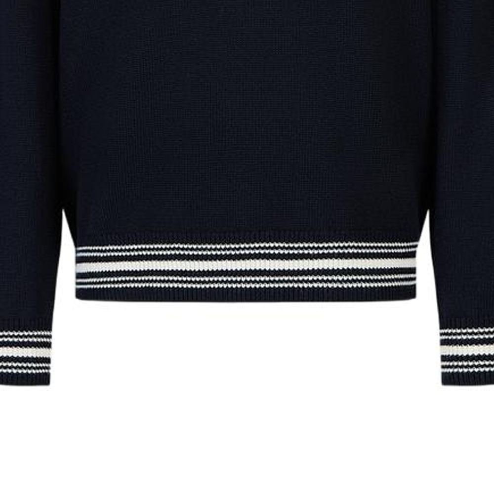 Sizing Emporio Armani Suéter Tejido Hombre FW23 Azul Marino con Raya y Logo. 6R1MXA-1MFUZ-0920