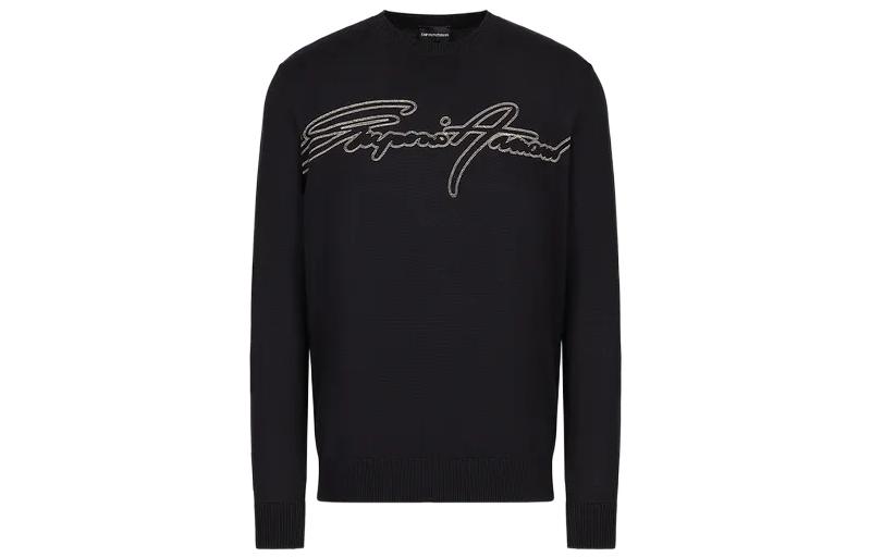 EMPORIO ARMANI Men’s Navy Embroidered Logo Pullover Sweater SS23. 3R1MXN-1MEYZ-0920