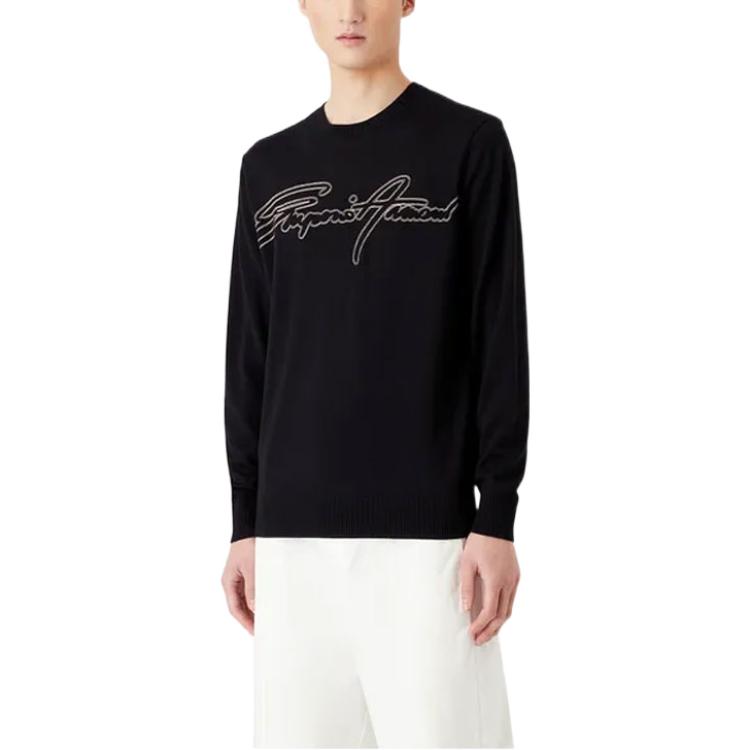 Shop EMPORIO ARMANI Men’s Navy Embroidered Logo Pullover Sweater SS23. 3R1MXN-1MEYZ-0920