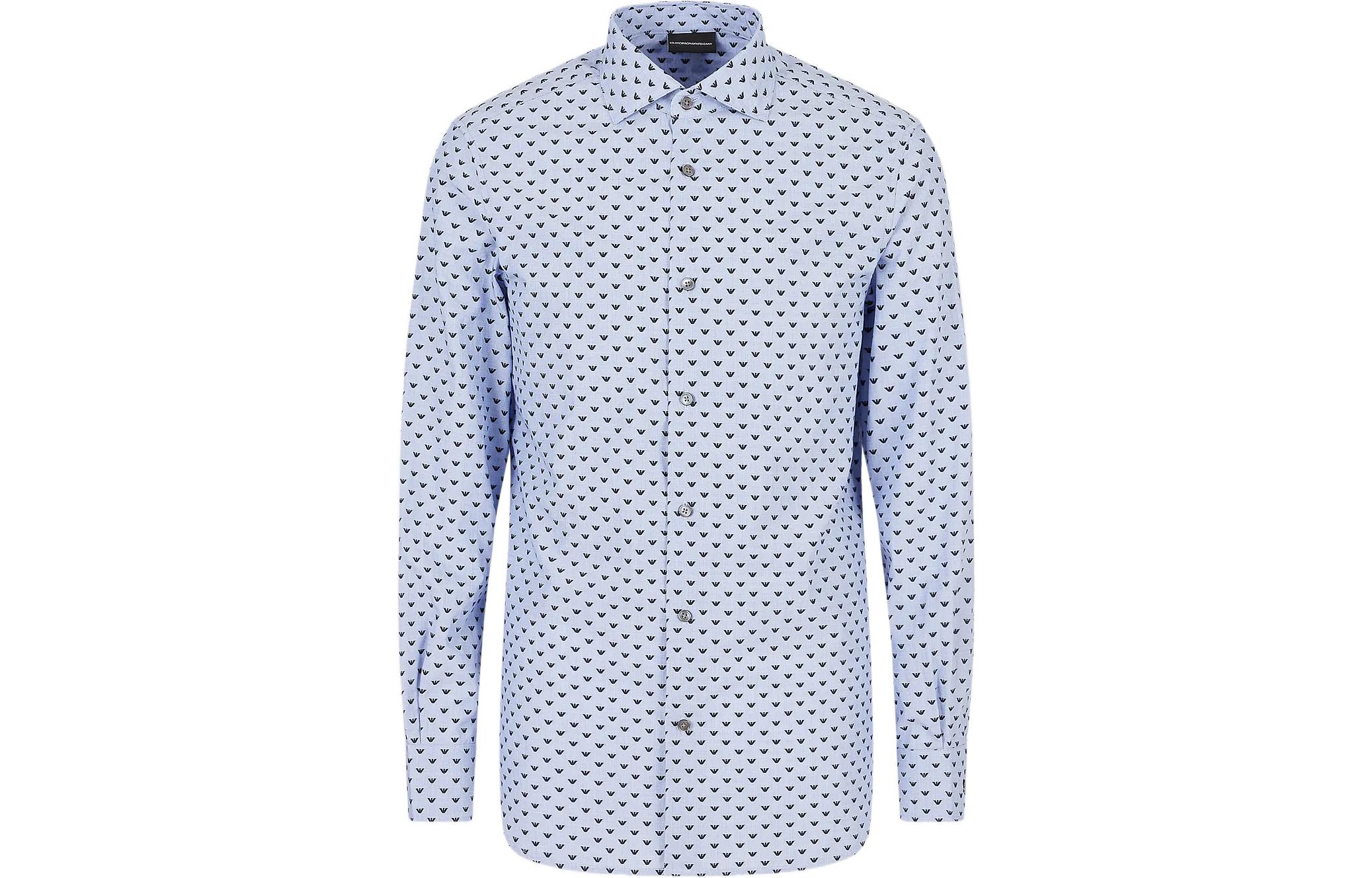 Emporio Armani Micro Eagle Embroidered Long Sleeve Shirt Blue  Shirt. 6L1C861-NMTZ1-F723