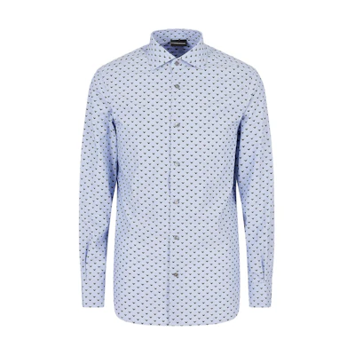 Emporio Armani Micro Eagle Embroidered Long Sleeve Shirt Blue Shirt. 6L1C861-NMTZ1-F723