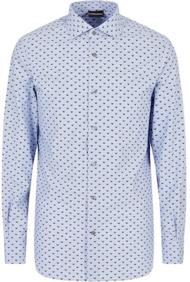 Emporio Armani Micro Eagle Embroidered Long Sleeve Shirt Blue Shirt. 6L1C861-NMTZ1-F723 Order Emporio Armani Micro Eagle Embroidered Long Sleeve Shirt Blue Shirt. 6L1C861-NMTZ1-F723