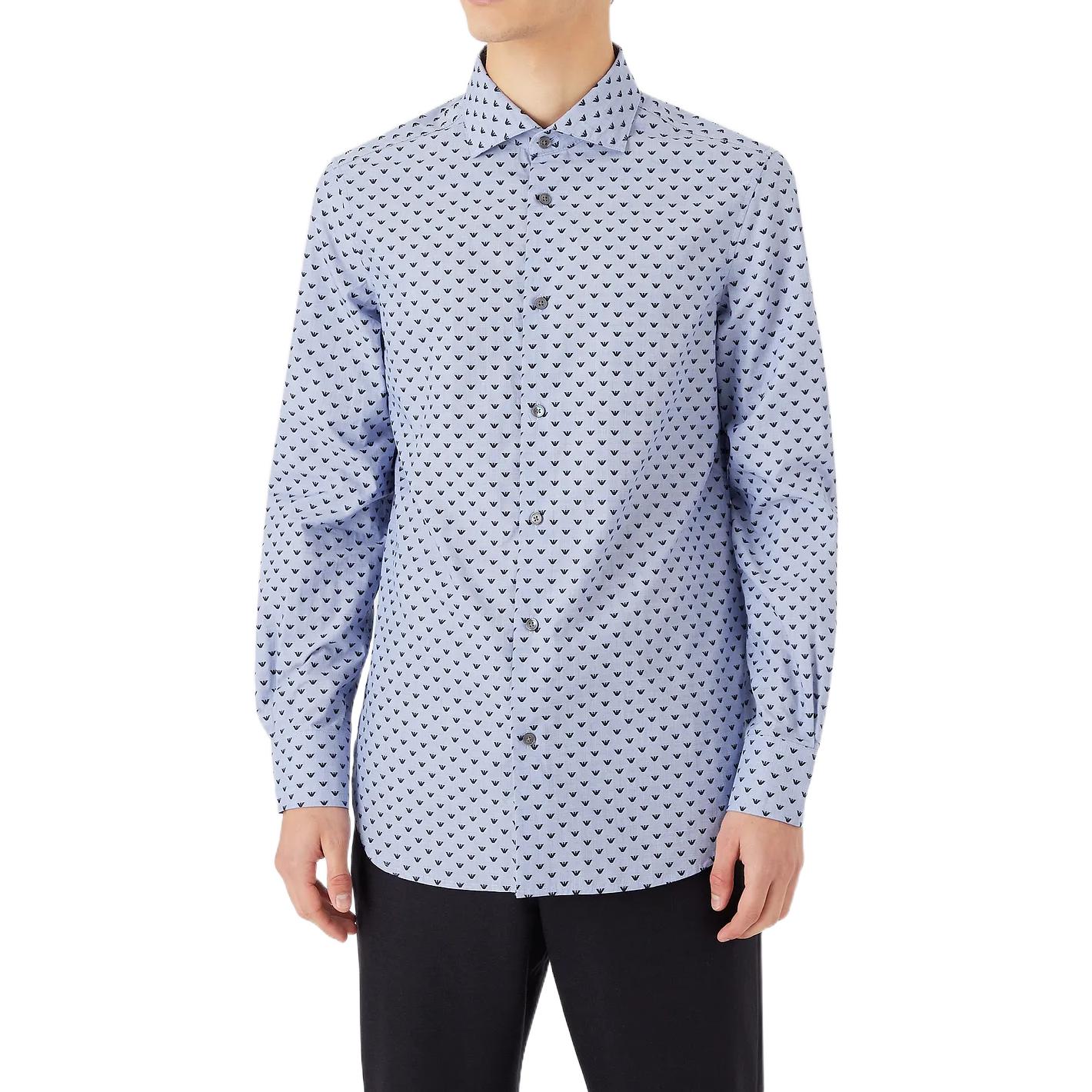 Shop Emporio Armani Micro Eagle Embroidered Long Sleeve Shirt Blue  Shirt. 6L1C861-NMTZ1-F723