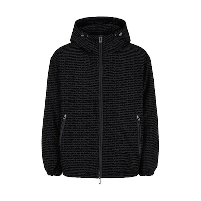 Emporio Armani Monogram Full-Zip Hooded Jacket for Men - Black 3D1BA8-1NJXZ-0999