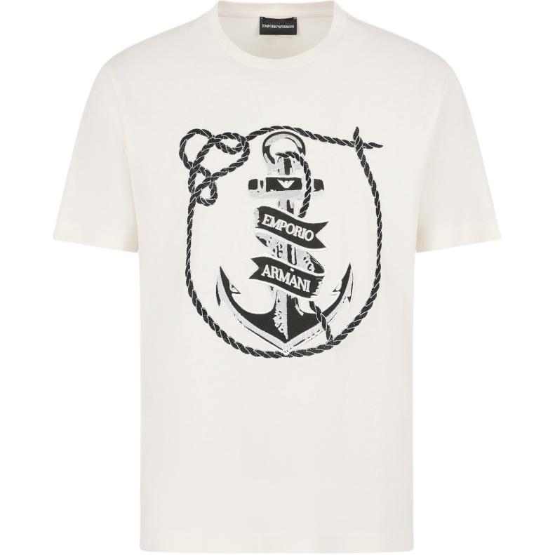 Emporio Armani Nautical Embroidery Crewneck SS24  T-Shirt Off White. 6D1T6S-1J7FZ-0138