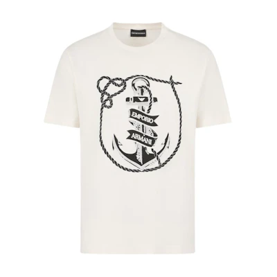 Emporio Armani Nautical Embroidery Crewneck SS24 T-Shirt Off White. 6D1T6S-1J7FZ-0138