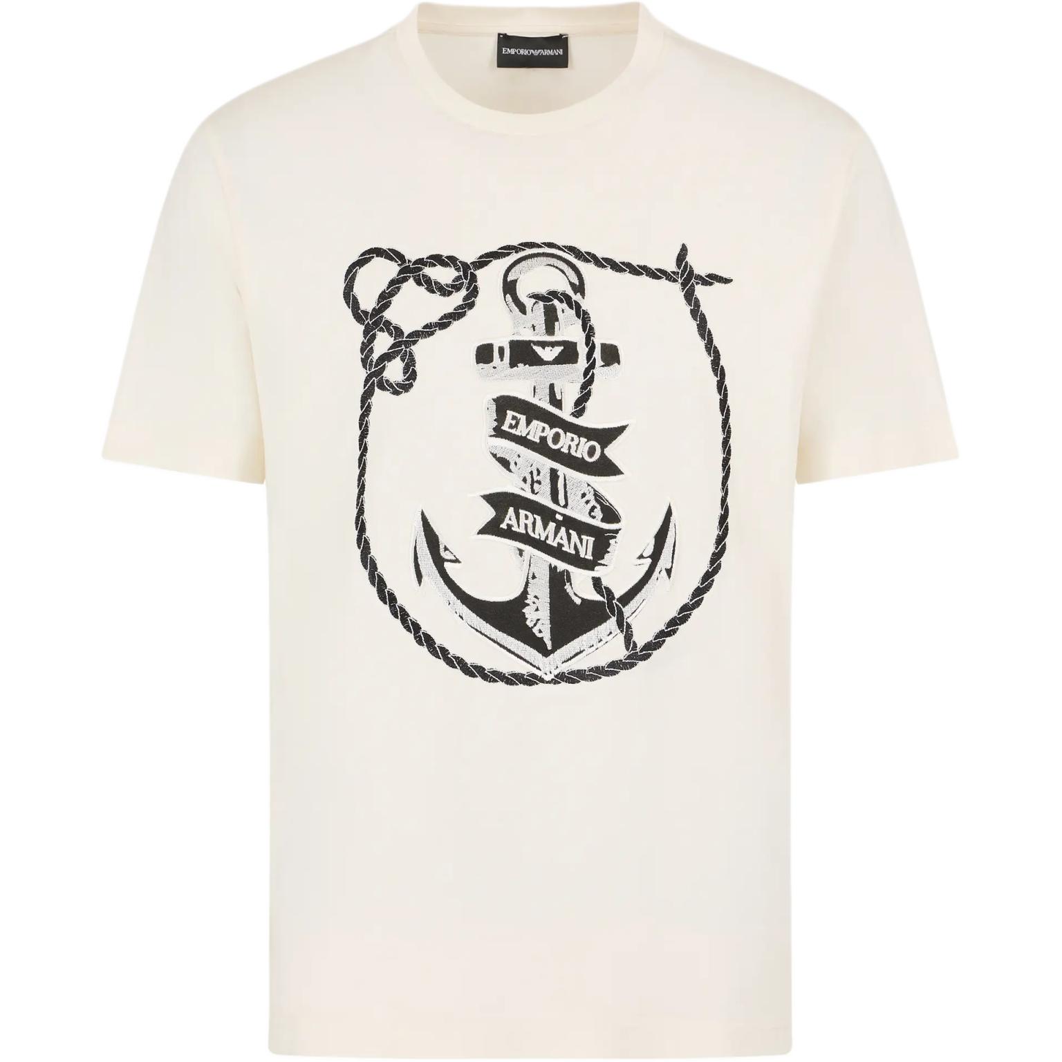 Order エンポリオ アルマーニ ノーティカル 刺繍 クルーネック Tシャツ オフホワイト SS24 6D1T6S-1J7FZ-0138