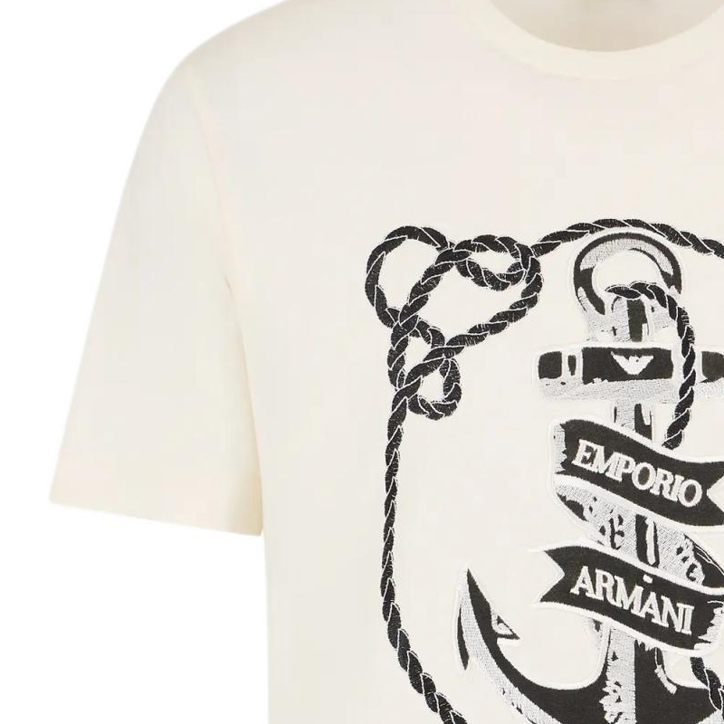 Lookbook エンポリオ アルマーニ ノーティカル 刺繍 クルーネック Tシャツ オフホワイト SS24 6D1T6S-1J7FZ-0138