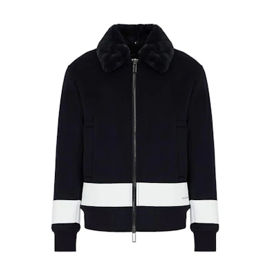 Emporio Armani Navy Blue Colorblock Striped Zip-Up Jacket 6K1B90-1NXQZ1-0920