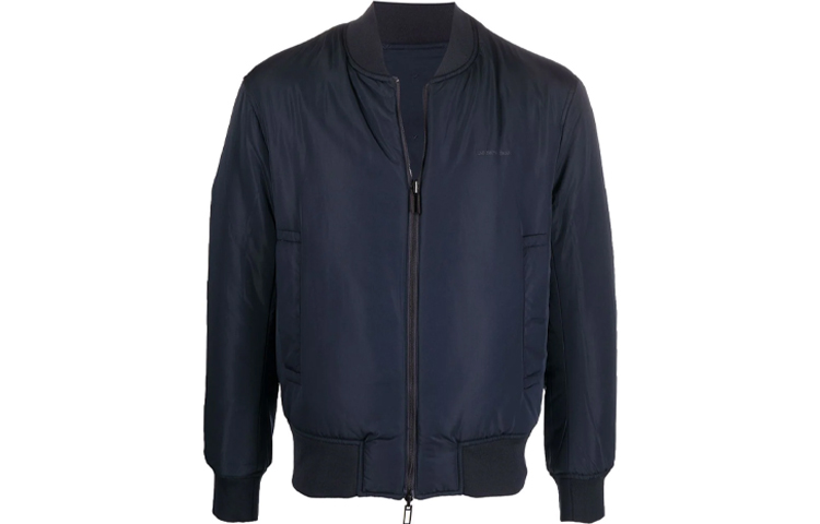 EMPORIO ARMANI Navy Blue Eagle Logo Embroidered Cotton Jacket. 6K1B96-1NPEZ-09F3