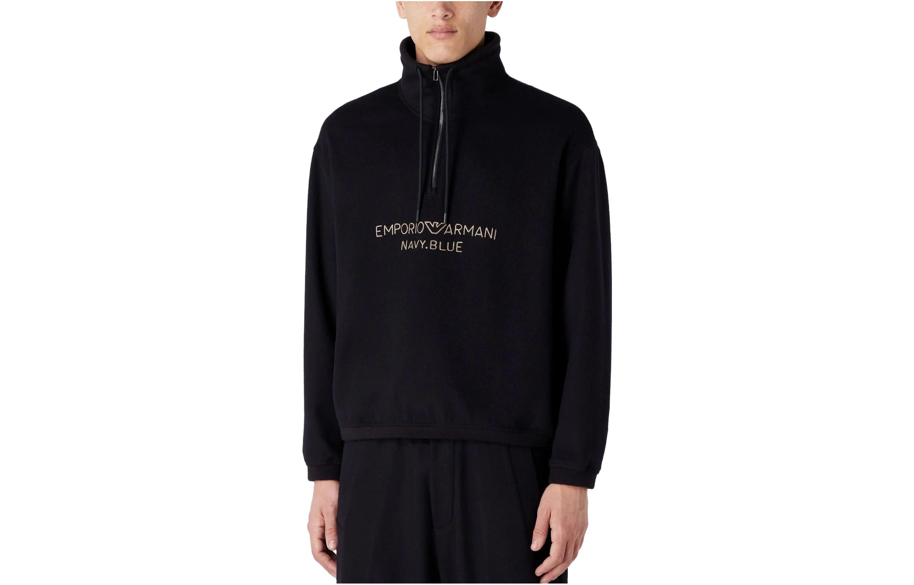 Emporio Armani Navy Blue High Neck Half-Zip Sweatshirt with Logo Print 6R1MF5-1NTYZ-0920