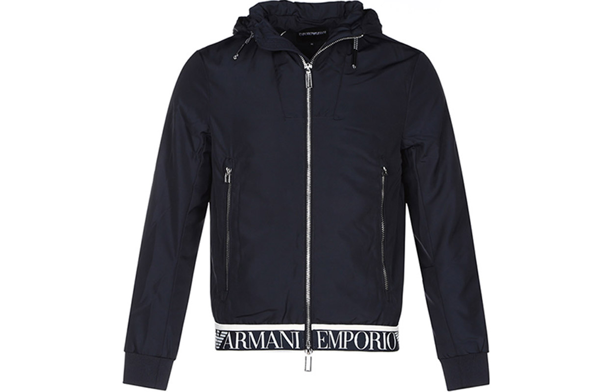 Emporio Armani Navy Blue Hooded Jacket with Letter Logo Hem 6H1BL6-1NYAZ-0920