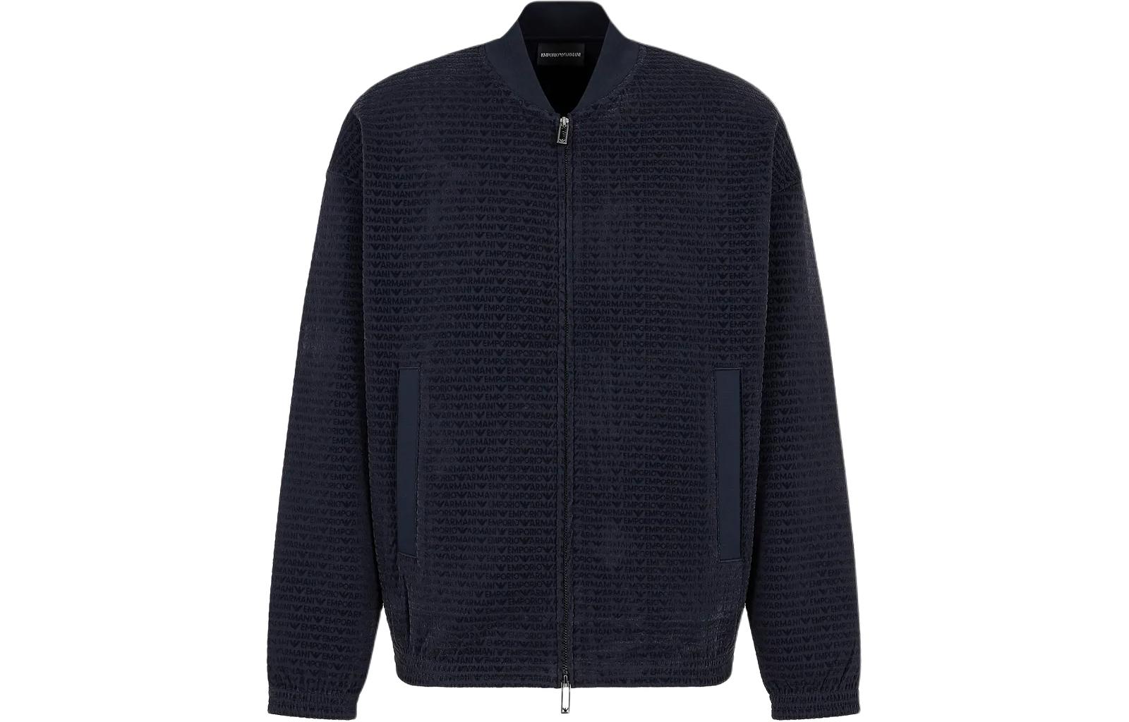 Emporio Armani Navy Blue Knit Zipper V-Neck Jacket 3D1ML51-JHSZ1-0920