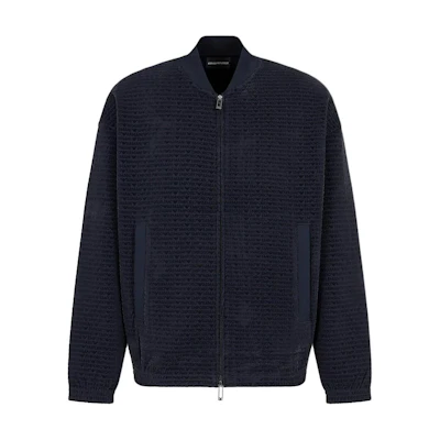 Emporio Armani Navy Blue Knit Zipper V-Neck Jacket 3D1ML51-JHSZ1-0920