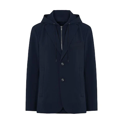 Emporio Armani Navy Blue Layered Zip-Up Hoodie Jacket 3D1973-1NPQZ-0920