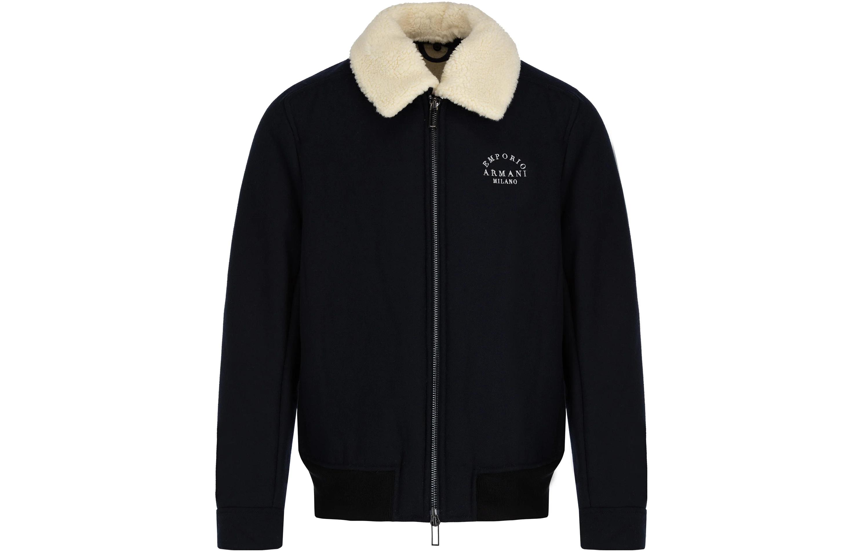 Emporio Armani Navy Blue Letter Print Zip-Up Loose-Fit Jacket 6G1BQ2-1NIXZ-0920