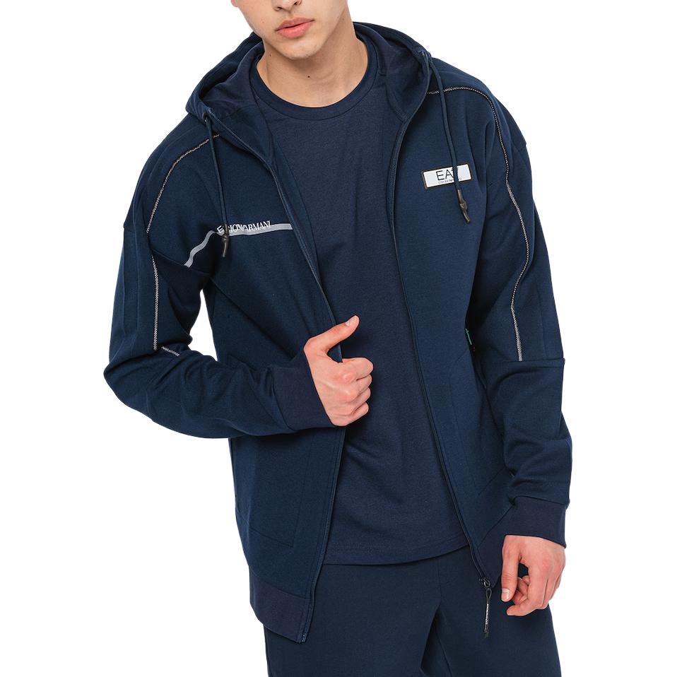 Emporio Armani Navy Blue Logo Print Zip-Up Hooded Jacket 3DPM43-PJUWZ-1554