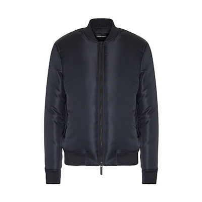 Emporio Armani Navy Blue Logo Print Zip-Up Jacket with Stand Collar 6G1BA0-1NQBZ-0922